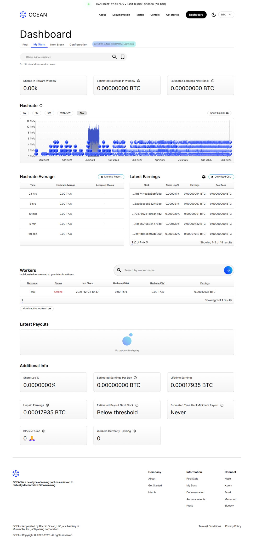 Ocean.xyz Account Dashboard